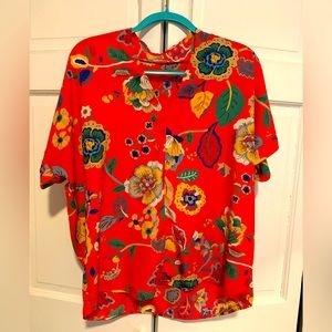 Jodifl floral red polyester shirt, size large